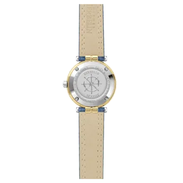 Montre Michel Herbelin Newport quartz acier PVD or jaune cadran bleu bracelet cuir bleu 29 mm