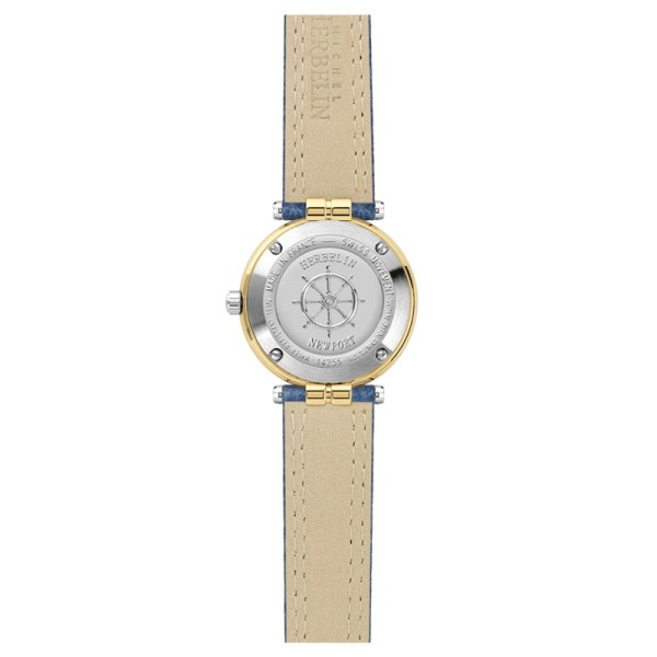 Montre Michel Herbelin Newport quartz acier PVD or jaune cadran bleu bracelet cuir bleu 29 mm