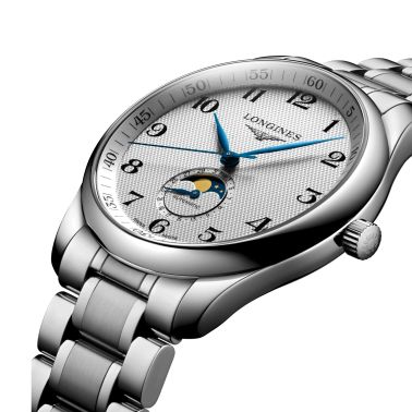 Montre Longines Master Collection automatique cadran argenté phases de lune bracelet acier 42 mm L2.919.4.78.6