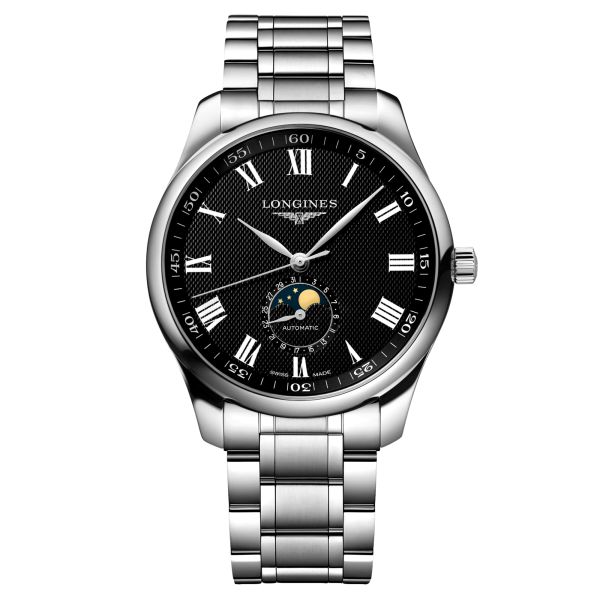 Montre Longines Master Collection automatique cadran noir phases de lune bracelet acier 42 mm L2.919.4.51.6