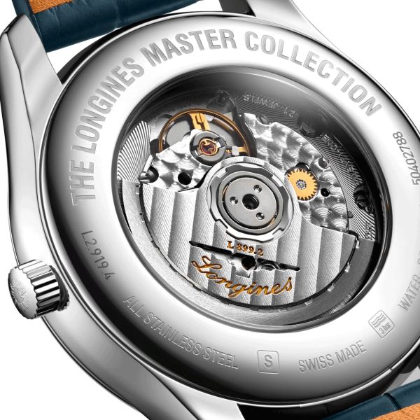 Montre Longines Master Collection automatique cadran bleu phases de lune bracelet cuir bleu 42 mm L2.919.4.92.0