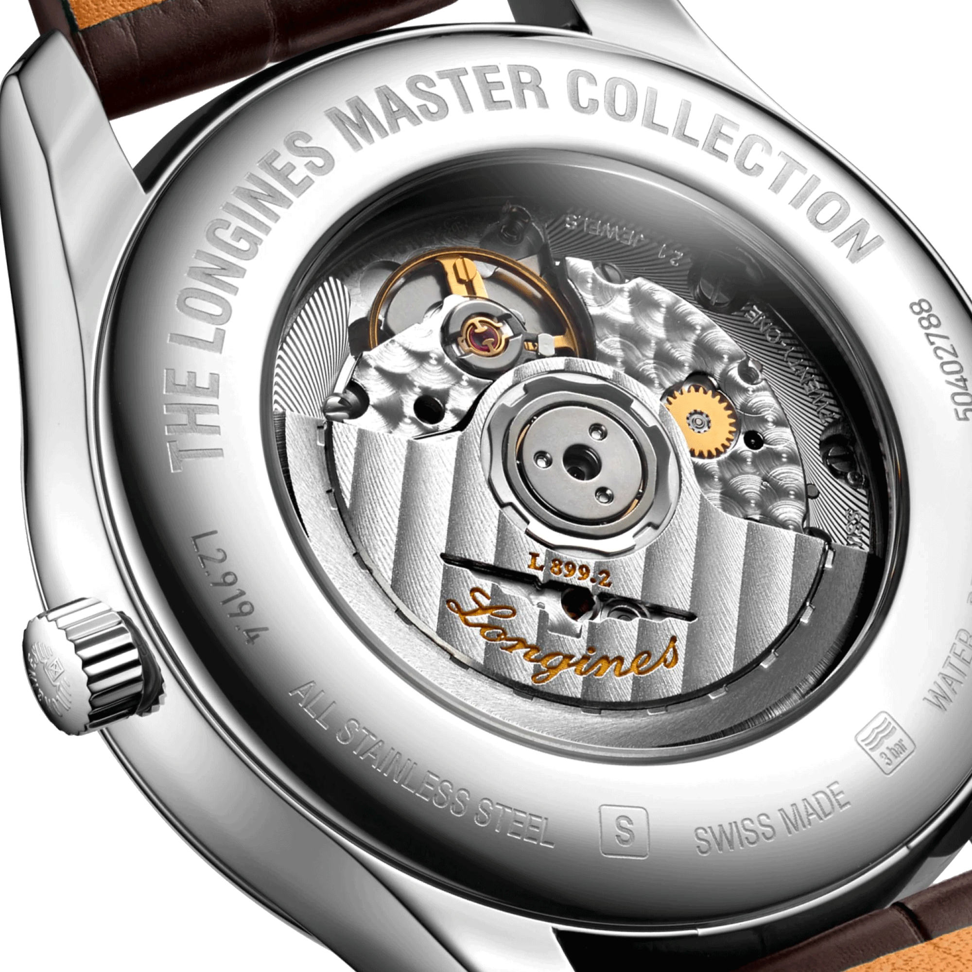 Montre Longines Master Collection automatique cadran argenté phases de lune bracelet cuir brun 42 mm L2.919.4.78.3