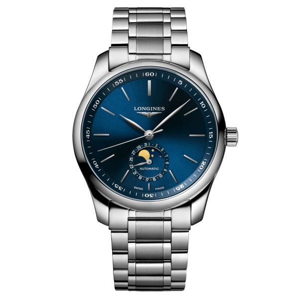Montre Longines Master Collection automatique cadran bleu phases de lune bracelet acier 40 mm