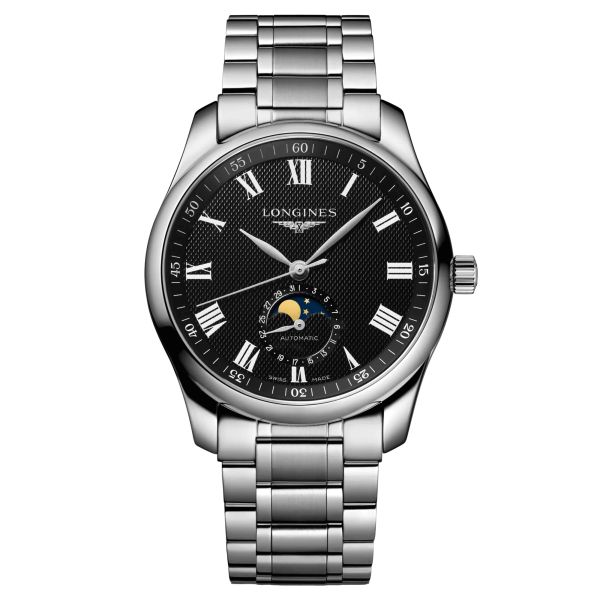 Montre Longines Master Collection automatique cadran noir phases de lune bracelet acier 40 mm