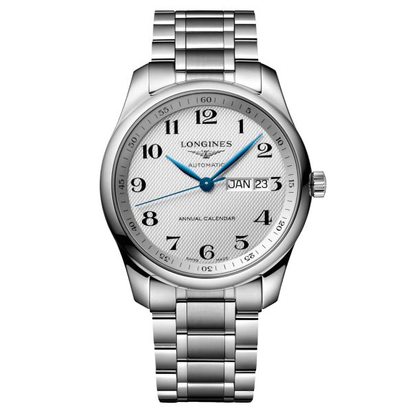 Montre Longines Master Collection Annual Calendar automatique chiffres arabes bracelet acier 40 mm