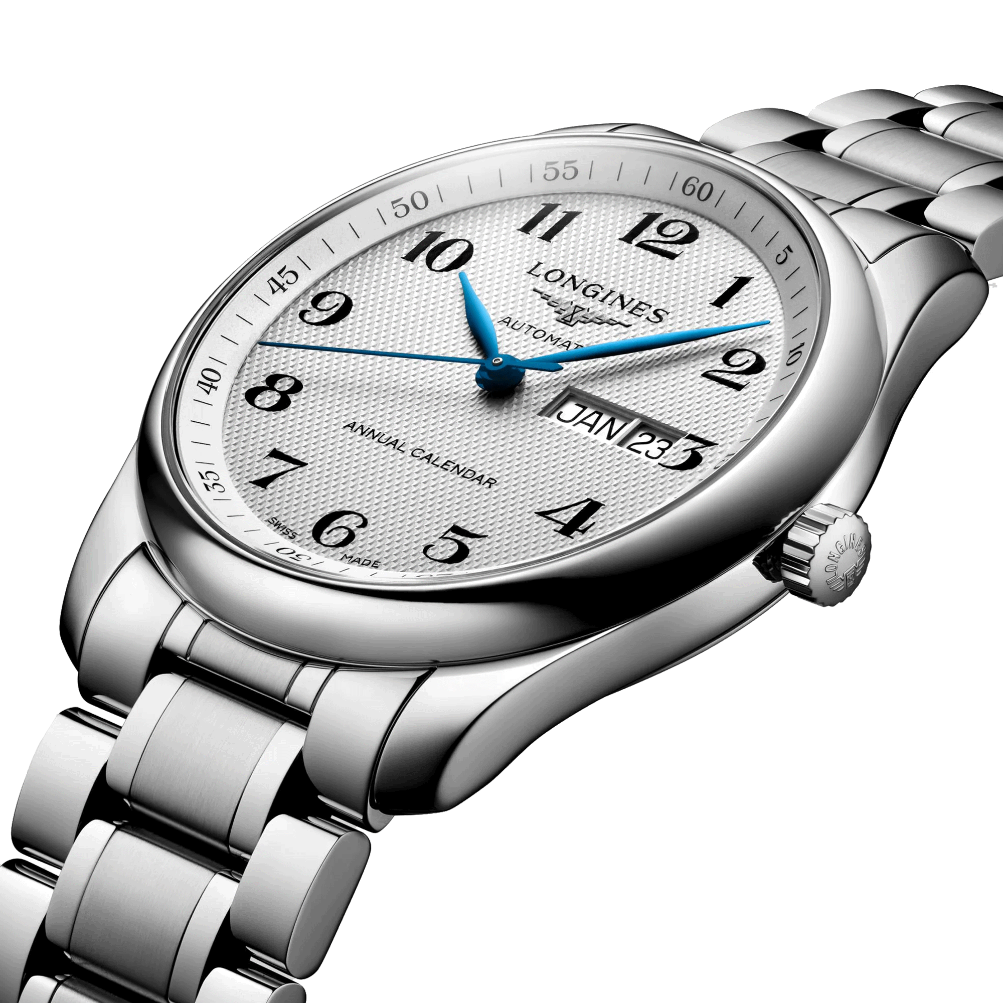 Montre Longines Master Collection Annual Calendar automatique chiffres arabes bracelet acier 40 mm L2.910.4.78.6