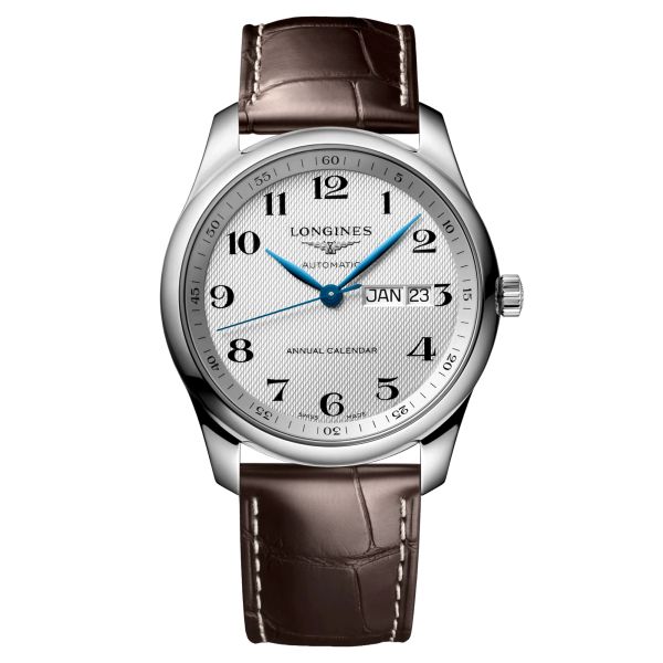 Montre Longines Master Collection Annual Calendar automatique chiffres arabes bracelet cuir marron 40 mm