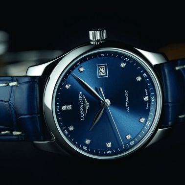 Montre Longines Master Collection automatique cadran bleu soleillé index diamants 29 mm L2.257.4.97.0
