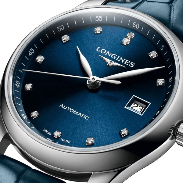Montre Longines Master Collection automatique cadran bleu soleillé index diamants 29 mm L2.257.4.97.0