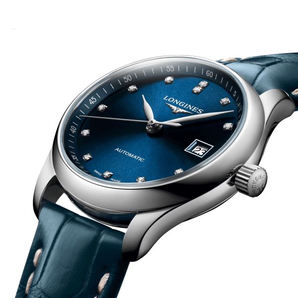 Montre Longines Master Collection automatique cadran bleu soleillé index diamants 29 mm L2.257.4.97.0