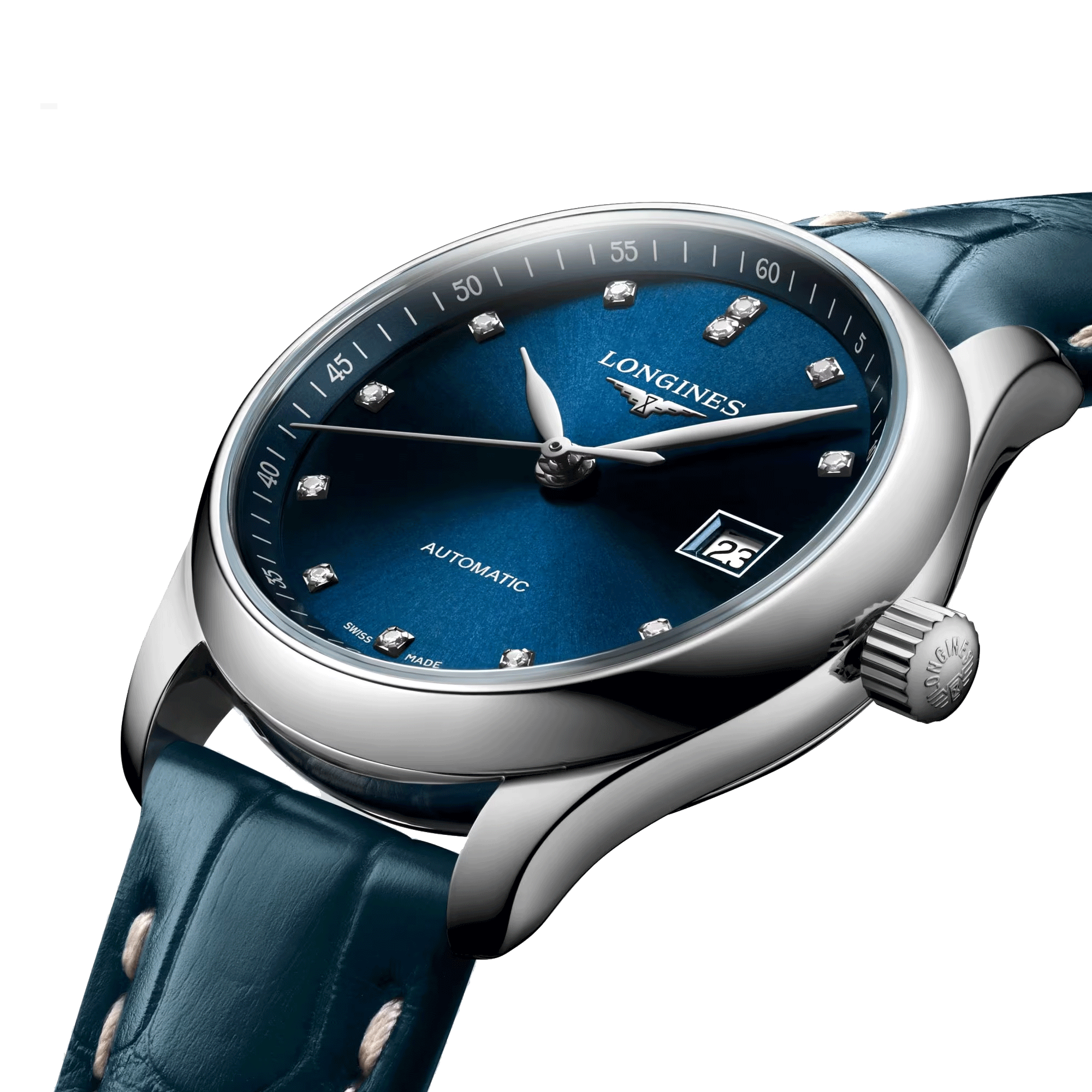 Montre Longines Master Collection automatique cadran bleu soleillé index diamants 29 mm L2.257.4.97.0