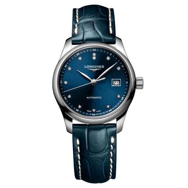 Montre Longines Master Collection automatique cadran bleu soleillé index diamants 29 mm L2.257.4.97.0