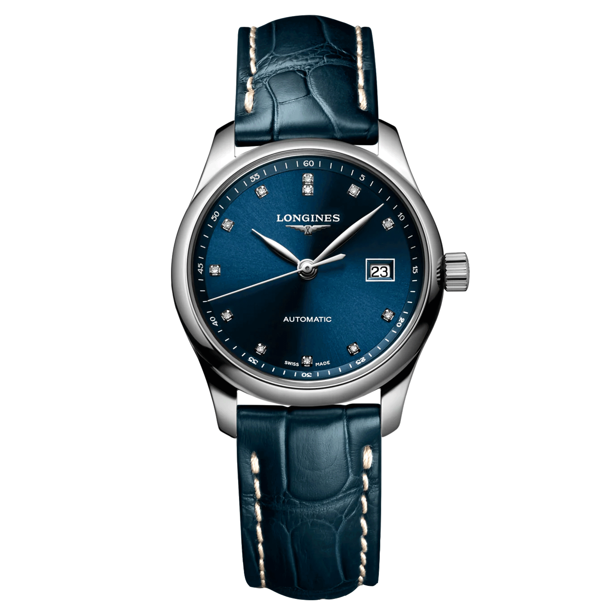 Montre Longines Master Collection automatique cadran bleu soleillé index diamants 29 mm L2.257.4.97.0