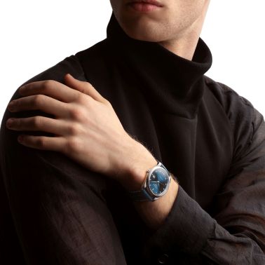 Longines Master Collection automatic watch blue dial diamond index blue leather strap 40 mm