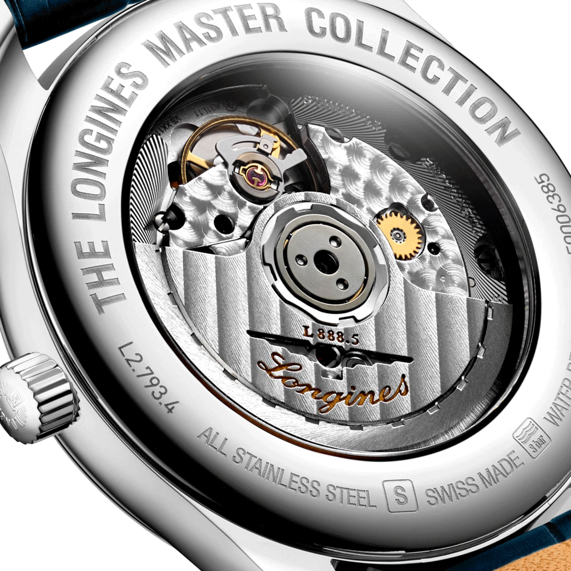Longines Master Collection automatic watch blue dial diamond index blue leather strap 40 mm