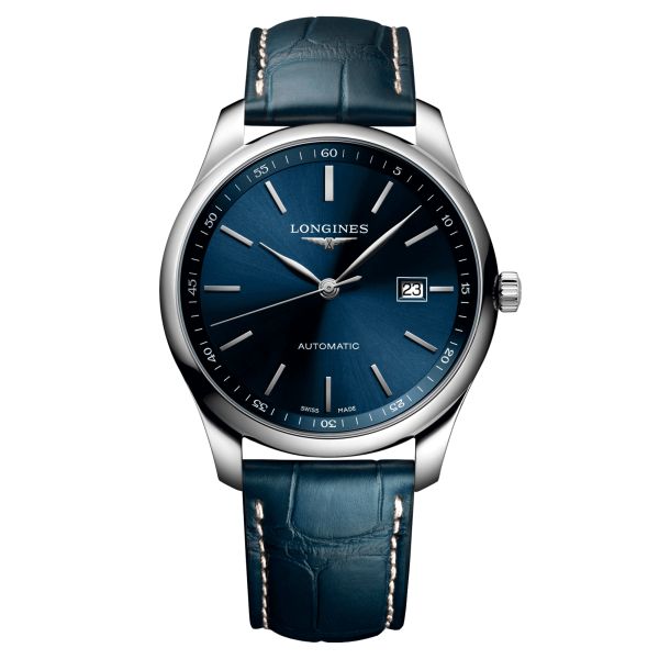 Montre Longines Master Collection automatique cadran bleu bracelet croco bleu 42 mm L2.893.4.92.0