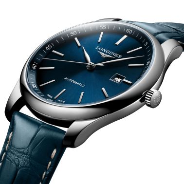 Montre Longines Master Collection automatique cadran bleu bracelet croco bleu 42 mm L2.893.4.92.0