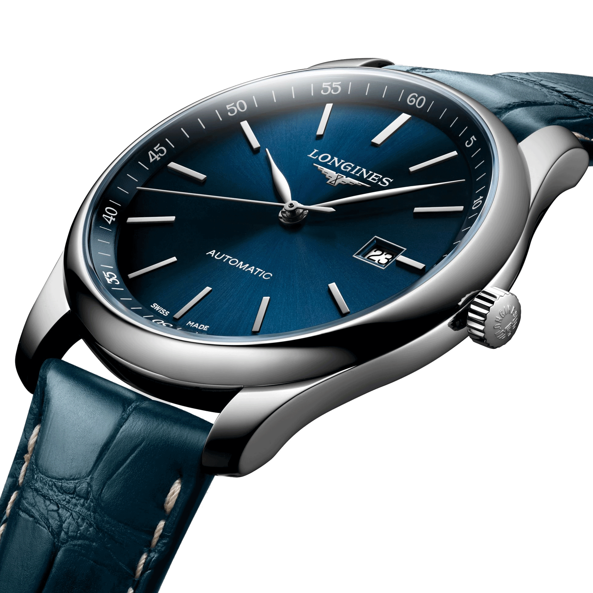 Montre Longines Master Collection automatique cadran bleu bracelet croco bleu 42 mm L2.893.4.92.0