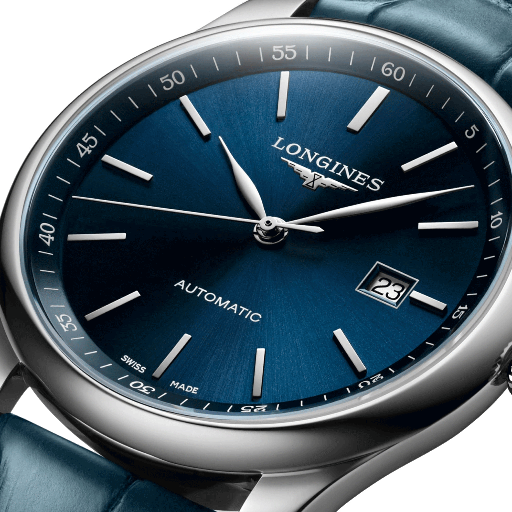 Montre Longines Master Collection automatique cadran bleu bracelet croco bleu 42 mm L2.893.4.92.0