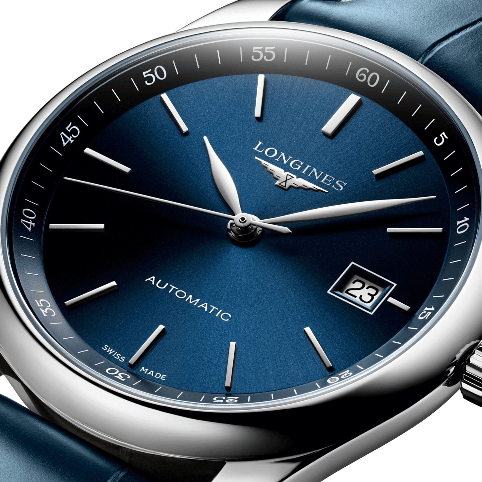 Montre Longines Master Collection automatique cadran bleu bracelet cuir bleu 40 mm L2.793.4.92.0