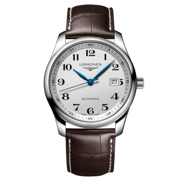 Montre Longines Master Collection automatique cadran argenté chiffres arabes bracelet cuir marron 40 mm L2.793.4.78.3