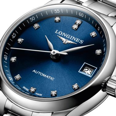 Montre Longines Master Collection automatique cadran bleu nuit index diamants 25,5 mm L2.128.4.97.6
