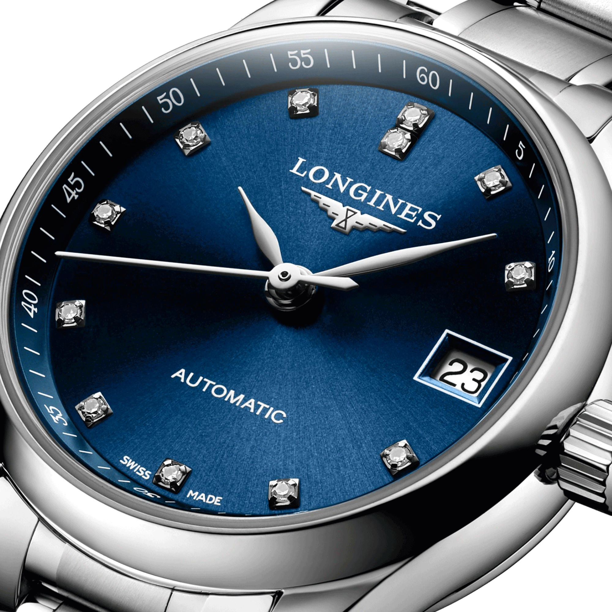Montre Longines Master Collection automatique cadran bleu nuit index diamants 25,5 mm L2.128.4.97.6