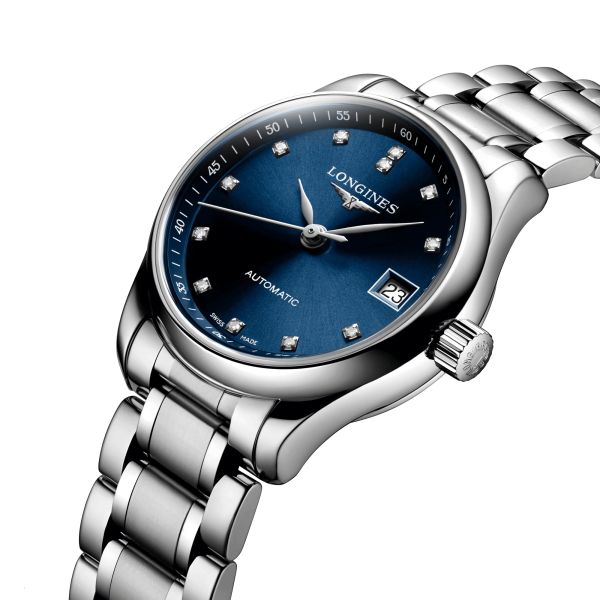 Montre Longines Master Collection automatique cadran bleu nuit index diamants 25,5 mm L2.128.4.97.6