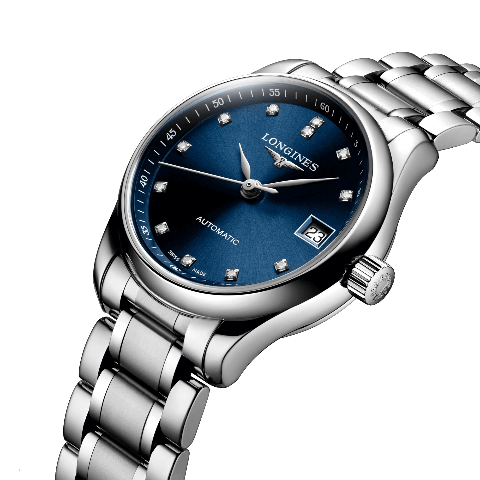 Montre Longines Master Collection automatique cadran bleu nuit index diamants 25,5 mm L2.128.4.97.6