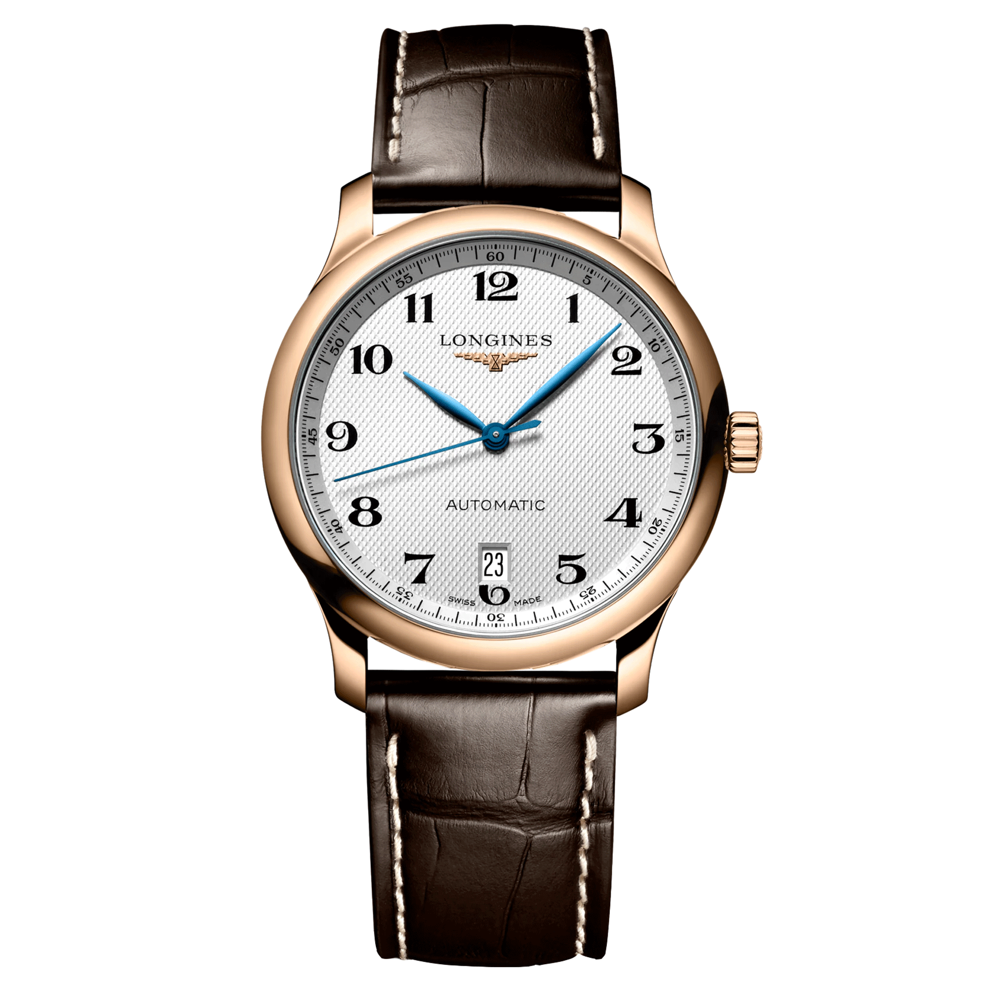 Montre Longines Master Collection automatique or rose cuir marron 38,5 mm L2.628.8.78.3