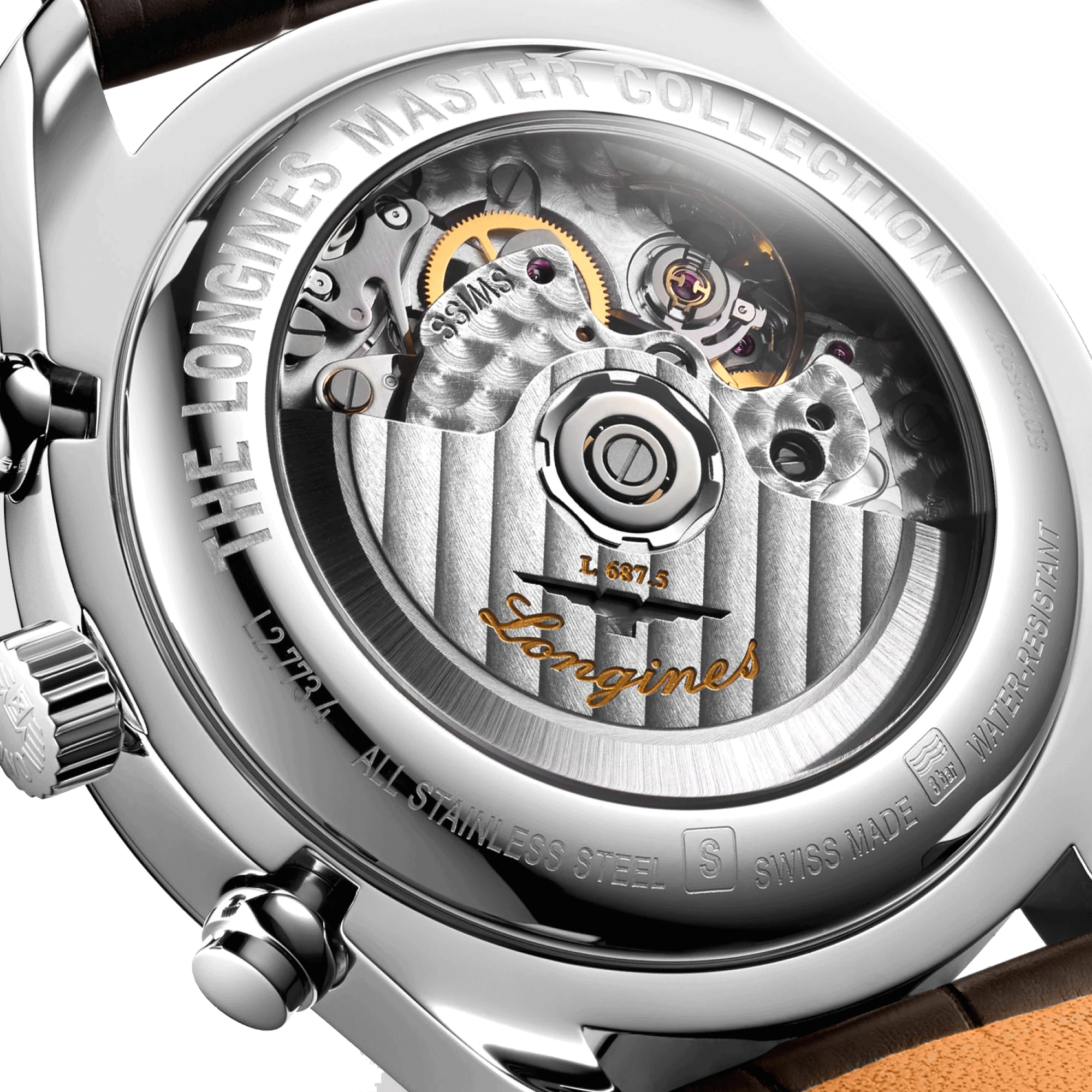 Montre Longines Master Collection automatique chronographe cadran argenté bracelet croco marron 42 mm