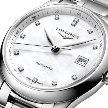 Montre Longines Master Collection automatique cadran nacre index diamants bracelet acier 29 mm L2.257.4.87.6