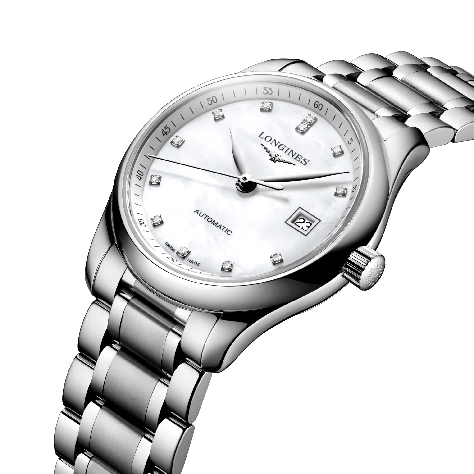 Montre Longines Master Collection automatique cadran nacre index diamants bracelet acier 29 mm L2.257.4.87.6