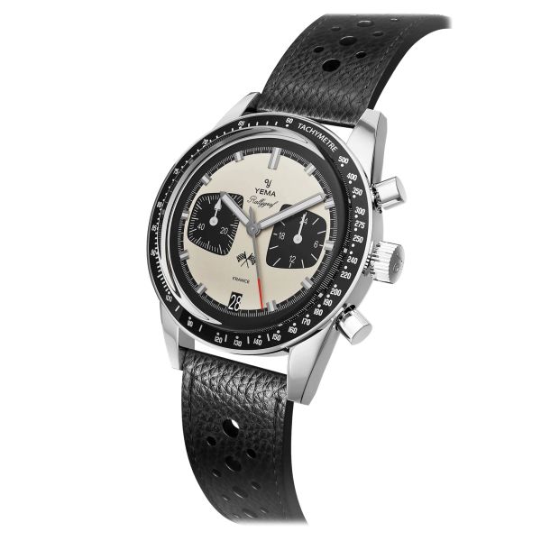Yema Rallygraf Meca-Quartz watch cream dial black leather strap 39 mm YMHF1580-BA