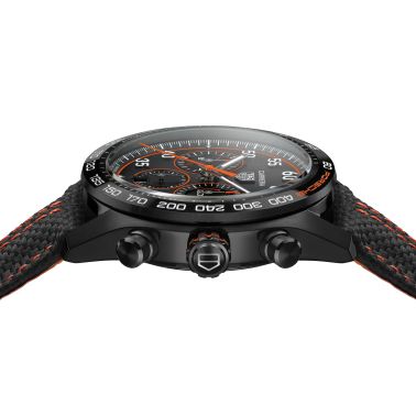 Montre TAG Heuer Carrera Chronographe x Porsche Orange Racing automatique cadran noir bracelet caoutchouc noir 44 mm CBN2A1M.FC6