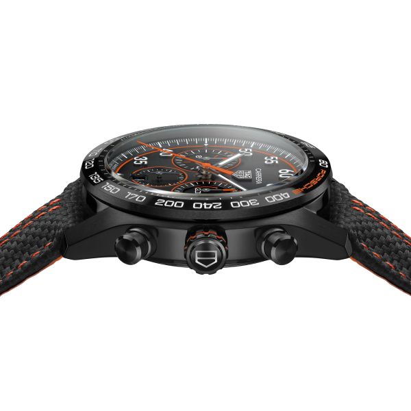 Montre TAG Heuer Carrera Chronographe x Porsche Orange Racing automatique cadran noir bracelet caoutchouc noir 44 mm CBN2A1M.FC6