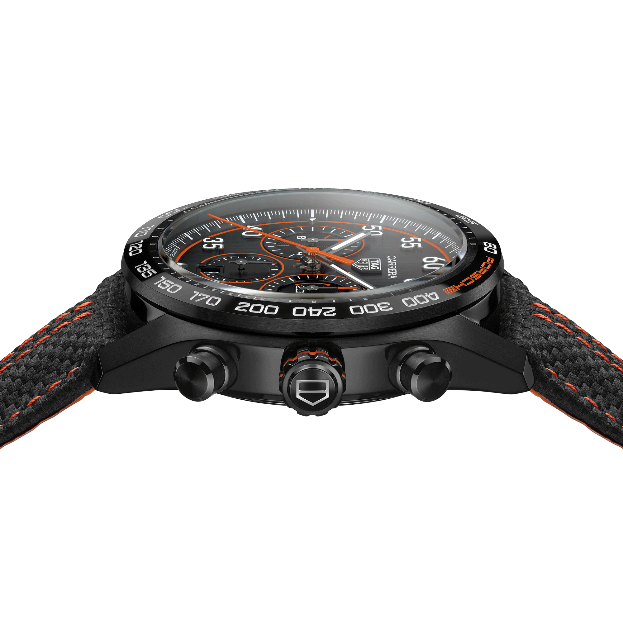 Montre TAG Heuer Carrera Chronographe x Porsche Orange Racing automatique cadran noir bracelet caoutchouc noir 44 mm CBN2A1M.FC6
