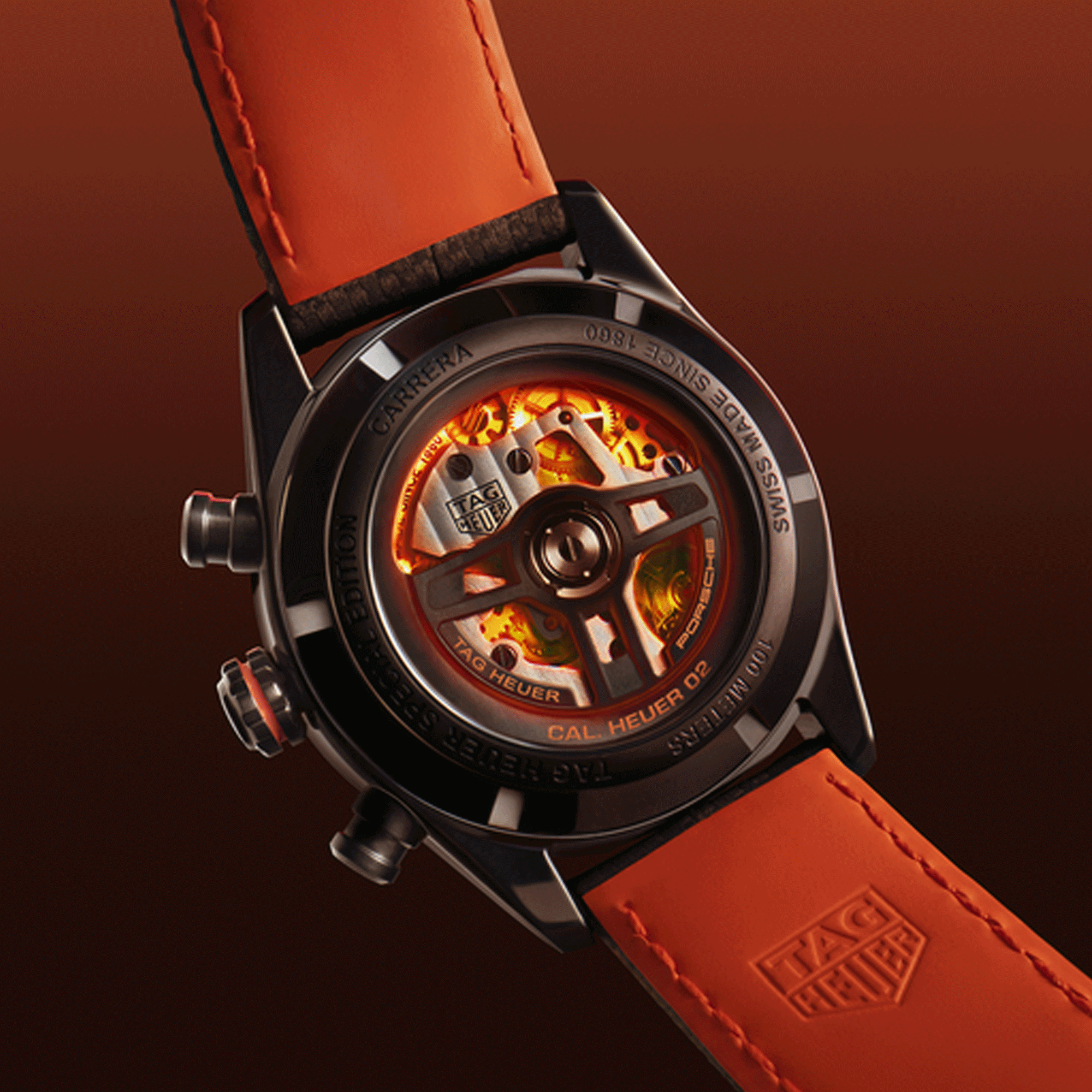 Montre TAG Heuer Carrera Chronographe x Porsche Orange Racing automatique cadran noir bracelet caoutchouc noir 44 mm CBN2A1M.FC6