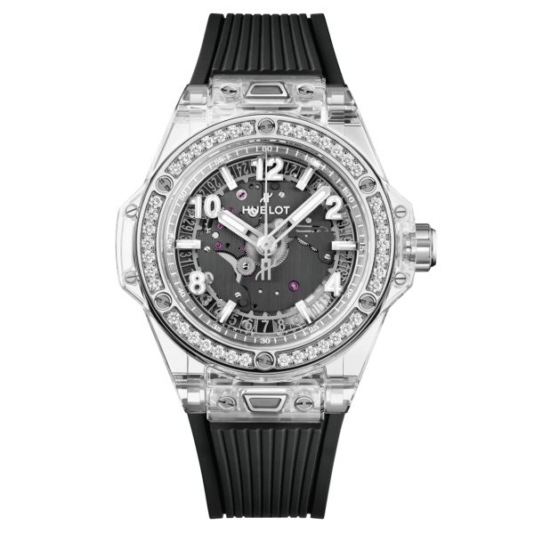 Montre Hublot Big Bang One Click Sapphire Diamonds automatique cadran squelette 39 mm 465.JX.4902.RX.1204