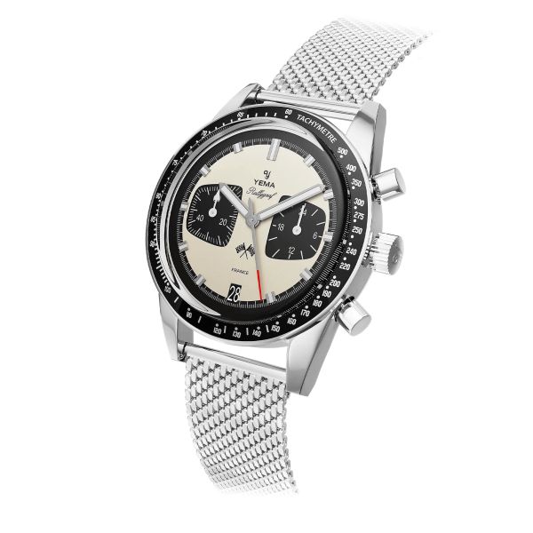 Yema Rallygraf Meca-Quartz watch cream dial stainless steel bracelet Milanese mesh 39 mm YMHF1580-BM