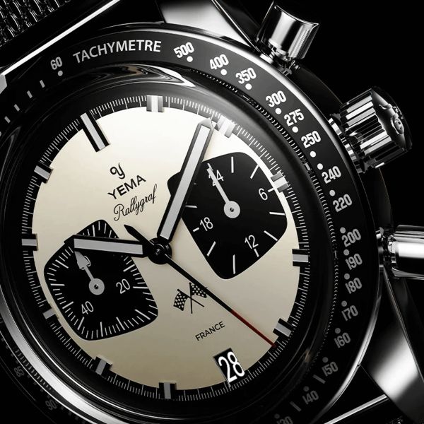 Montre Yema Rallygraf Meca-Quartz cadran crème bracelet acier maille milanaise 39 mm YMHF1580-BM
