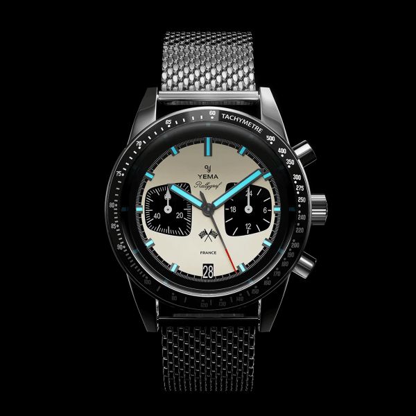 Montre Yema Rallygraf Meca-Quartz cadran crème bracelet acier maille milanaise 39 mm YMHF1580-BM