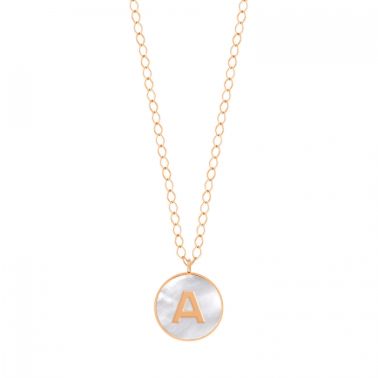 Collier Ginette NY Jumbo Initial Ever A en or rose et nacre blanche