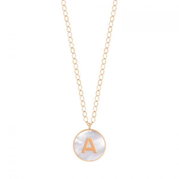 Collier Ginette NY Jumbo Initial Ever A en or rose et nacre blanche