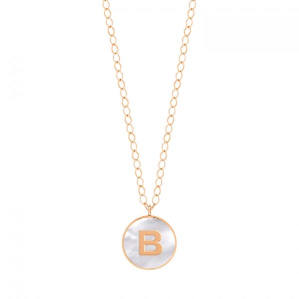Ginette NY Jumbo Initial Ever B necklace in rose gold and white mother-of-pearl