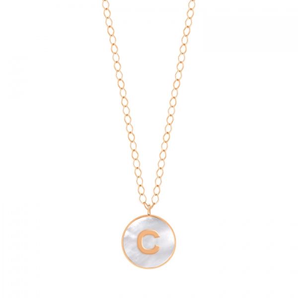 Collier Ginette NY Jumbo Initial Ever C en or rose et nacre blanche