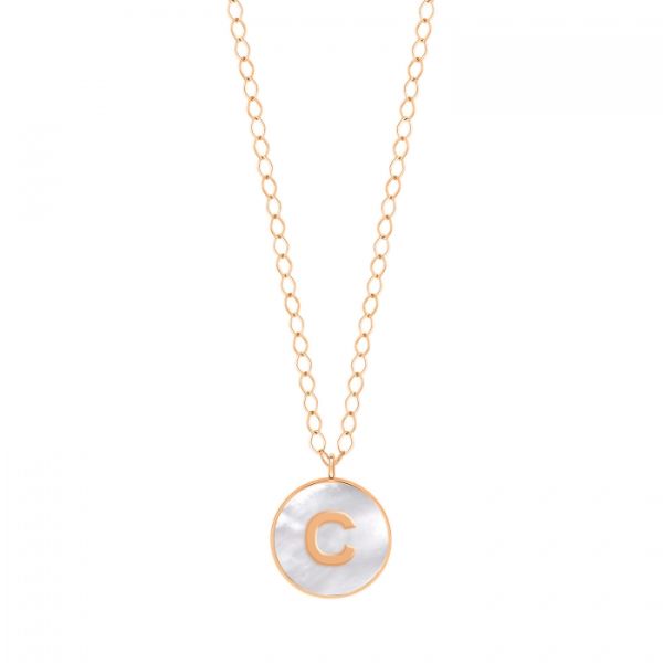Ginette NY Jumbo Initial Ever C necklace in rose gold and white mother-of-pearl