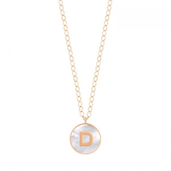 Ginette NY Jumbo Initial Ever D necklace in rose gold and white mother-of-pearl