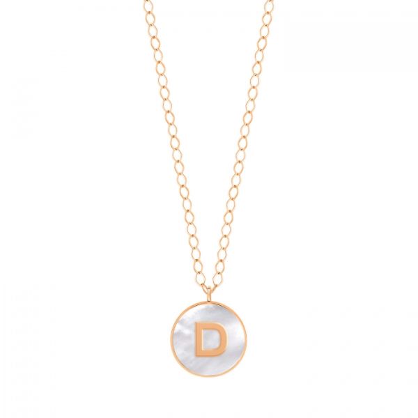 Ginette NY Jumbo Initial Ever D necklace in rose gold and white mother-of-pearl