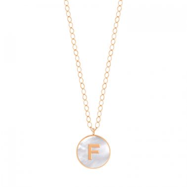 Collier Ginette NY Jumbo Initial Ever F en or rose et nacre blanche